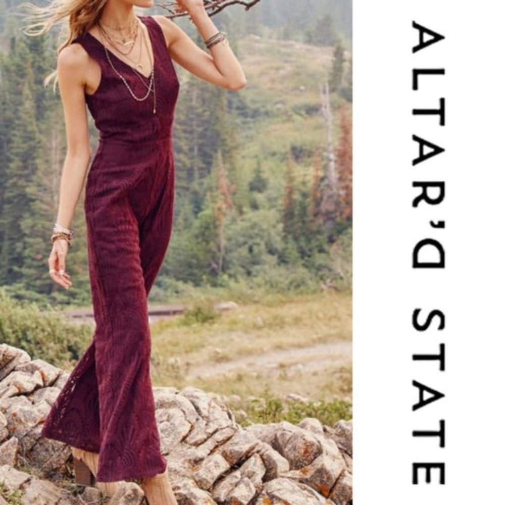 ALTAR'D STATE PLUM LACE MADIE PANT JUMPSUIT NWT